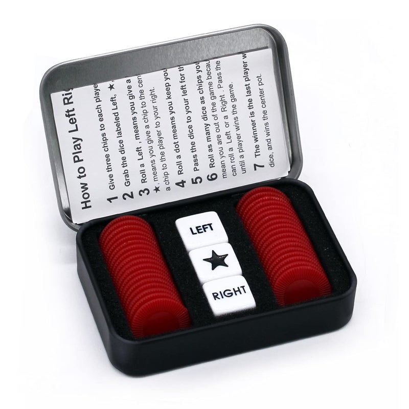Bilywey Left Right Center Dice Game Set with 3 Dices + 36 Red Chips (Red) - Image 1